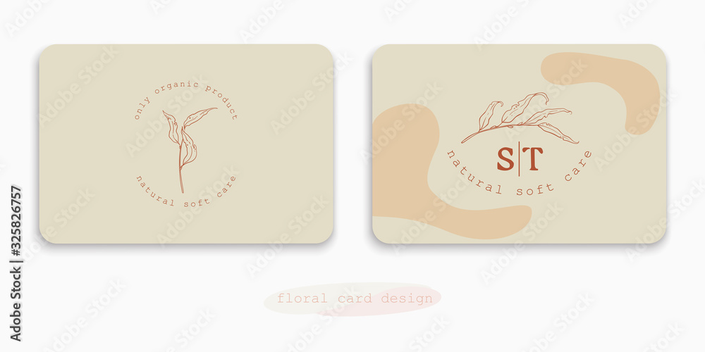 Set of logos with leaves. Template for the design of business cards, posters, banners, stamps and labels for florists, organic products, artists.