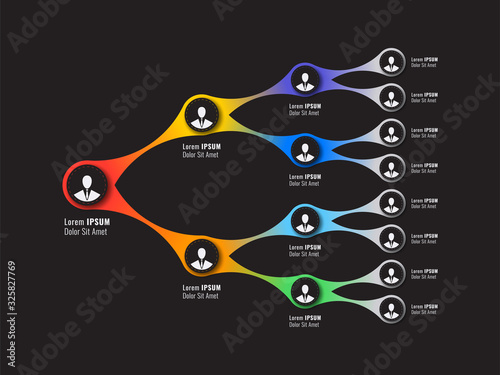 organizational structure of the company. business hierarchy infographic elements on a black background. multi-level corporate management scheme
