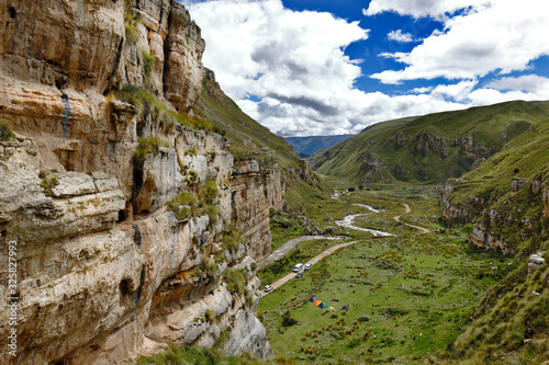 Landscape view of the imposing Shucto canyon (twisted) is a geological formation of rock modeled by the erosion of water over millions of years found in Canchayllo, Jauja. photo