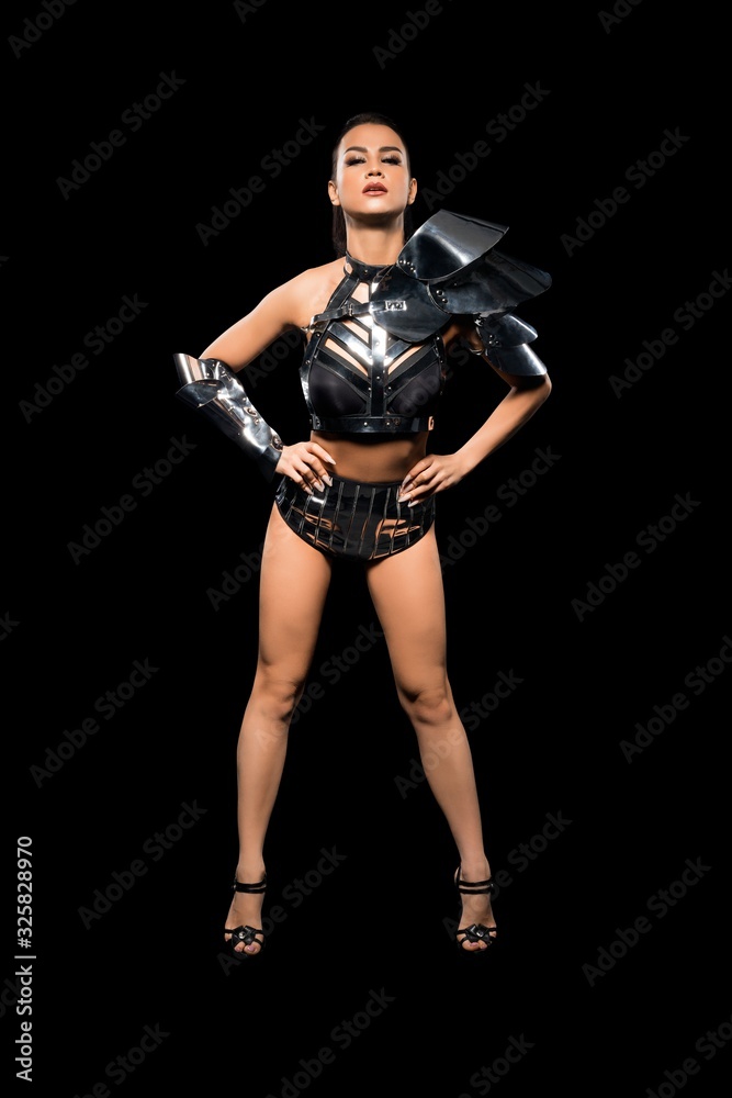 Woman in black bdsm lingerie full-length view Woman in black bdsm lingerie full-length view