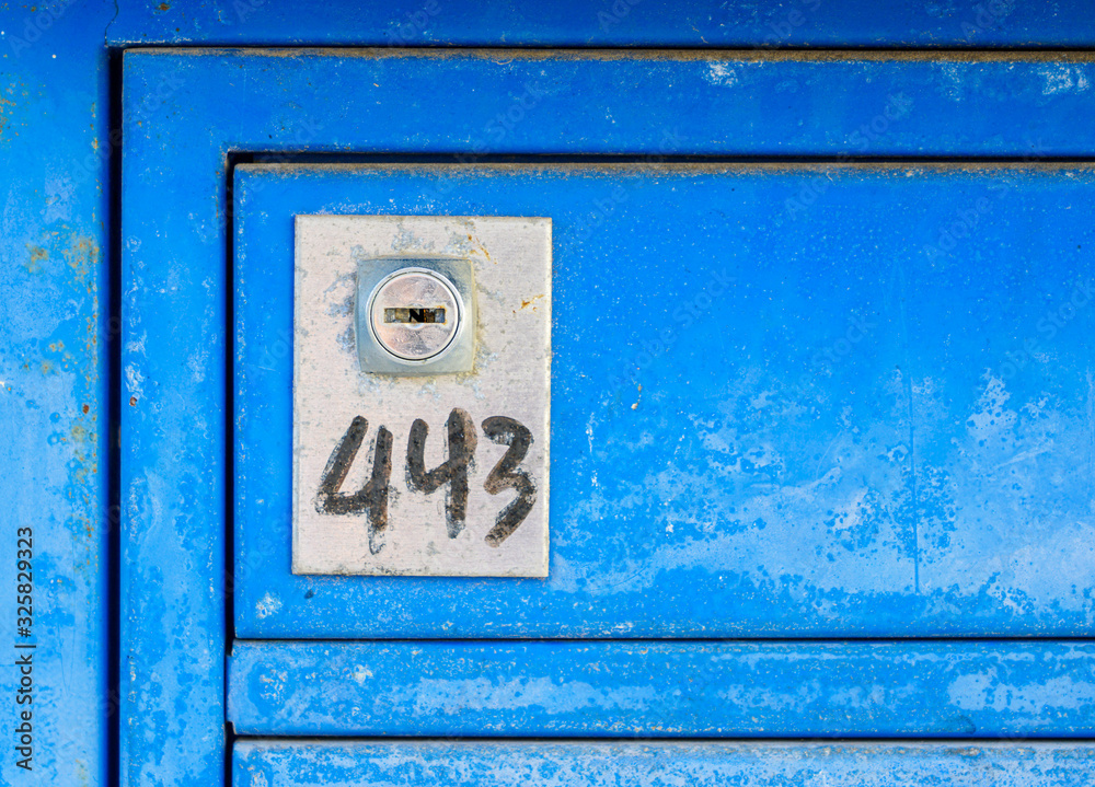 Blue mailboxes, metal street boxes