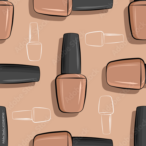 Seamless pattern nail polish bottle in gray and beige colors. Texture for banner, flyer, poster or print, websites, web design, mobile app on white background.
