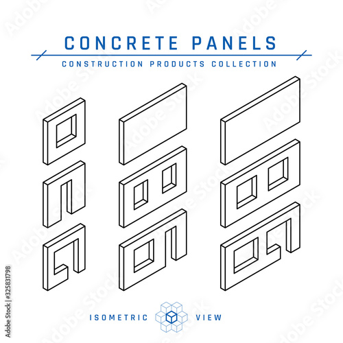 Concrete panels in isometric view, vector icons