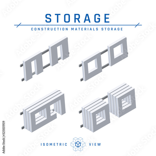 Concrete panels in isometric view, vector icons