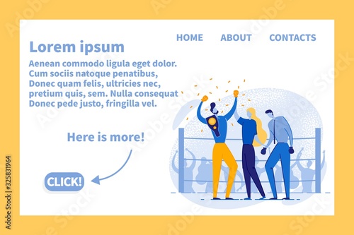 Flat Landing Page with Business Competition Design. Cartoon Winner and Looser on Metaphor Boxing Ring. Happiness and Frustration. Growth and Failure. Cartoon People. Vector Illustration