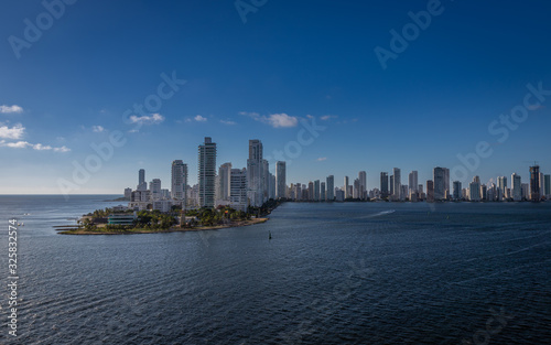 Pano view of the city of "Cartagena de las Indias" in Colombia, taken from a ship while arriving at the city.