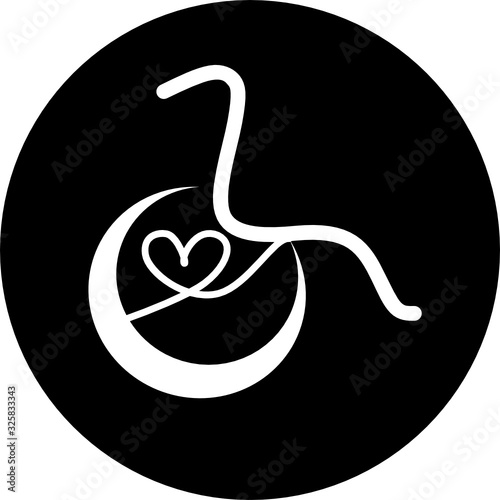 Wheelchair in black circle icon. Attractive, beautifully and faithfully designed wheelchair Icon. Wheelchair, handicapped or accessibility parking or access sign flat for apps and print.