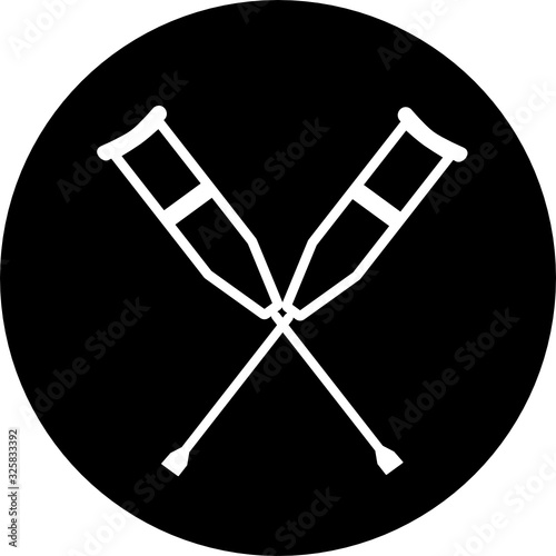 Crutch in black circle icon. Axillary crutch icon. Medical tool for people with disabilities and help after injury. Sign for web page, mobile app, button, logo. Crutches Editable icon