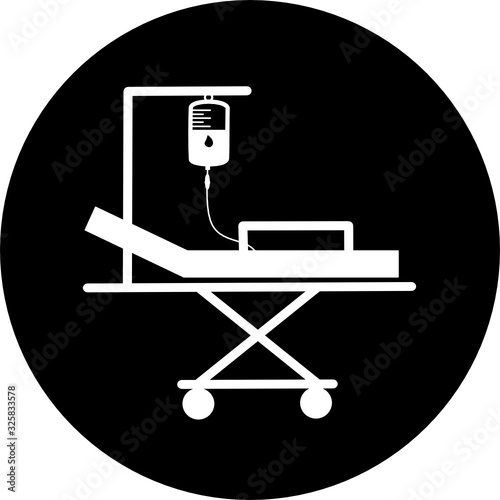 Hospital bed in black circle Icon . Intensive care unit icon. Resuscitation, rehabilitation, hospital ward. Medicine concept. Vector illustration can be used for topics like healthcare, hospital.