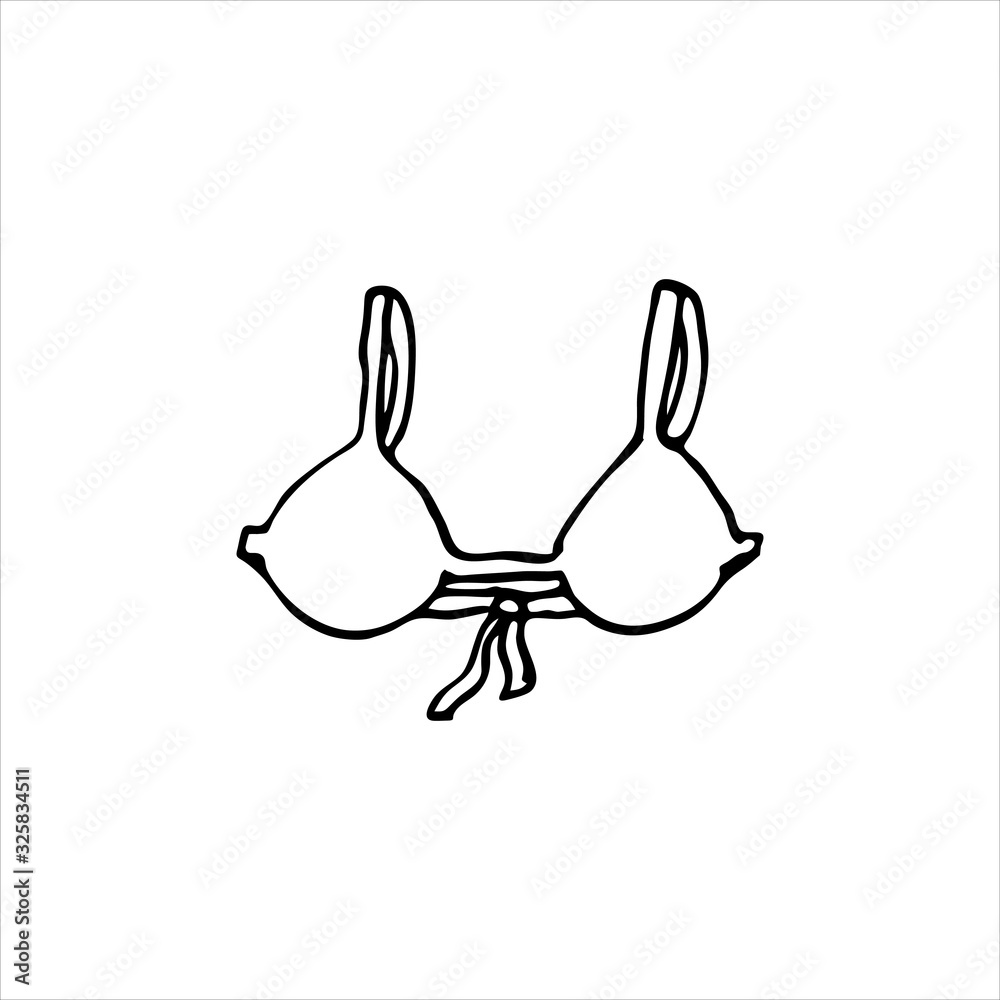 Bra from swimming suite. Summer clothes and accessories. Cartoon doodle sketch can be used in cards, posters, flyers, banners, logo, clothes design, fashion, textile prints etc. Vector illustration