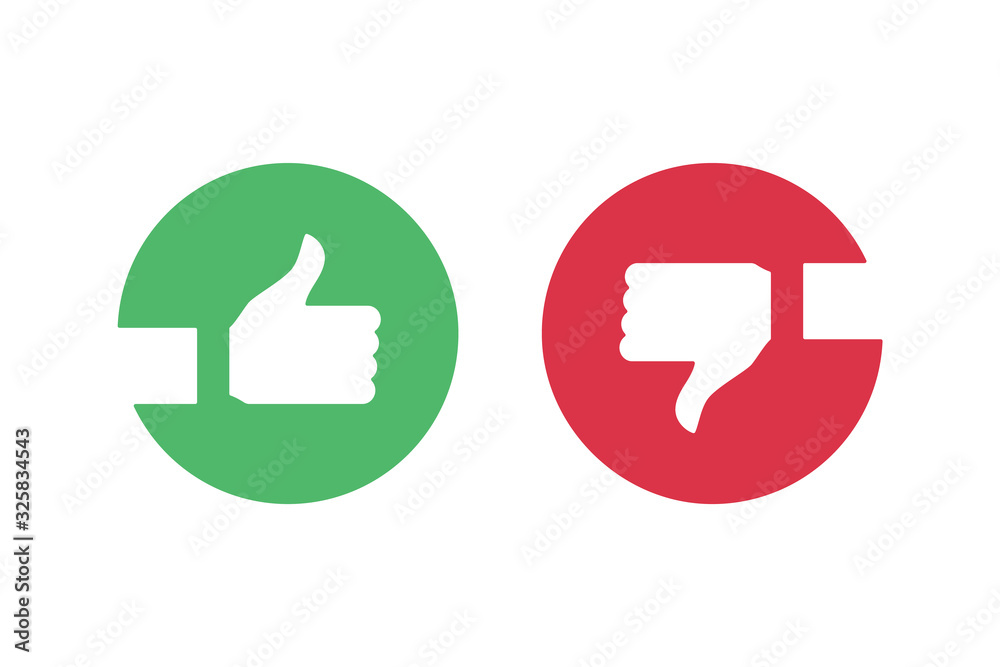 Like and dislike icons with hand and thumb up.
