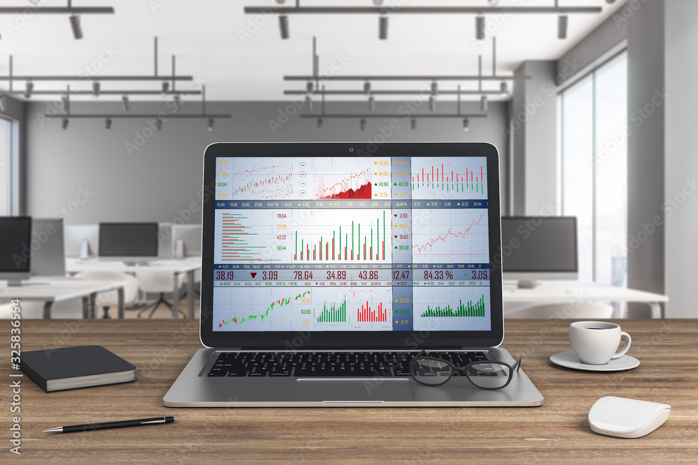 Laptop with chart on screen Laptop with chart on screen