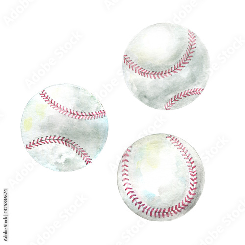 Photography Hand drawn watercolor baseballs