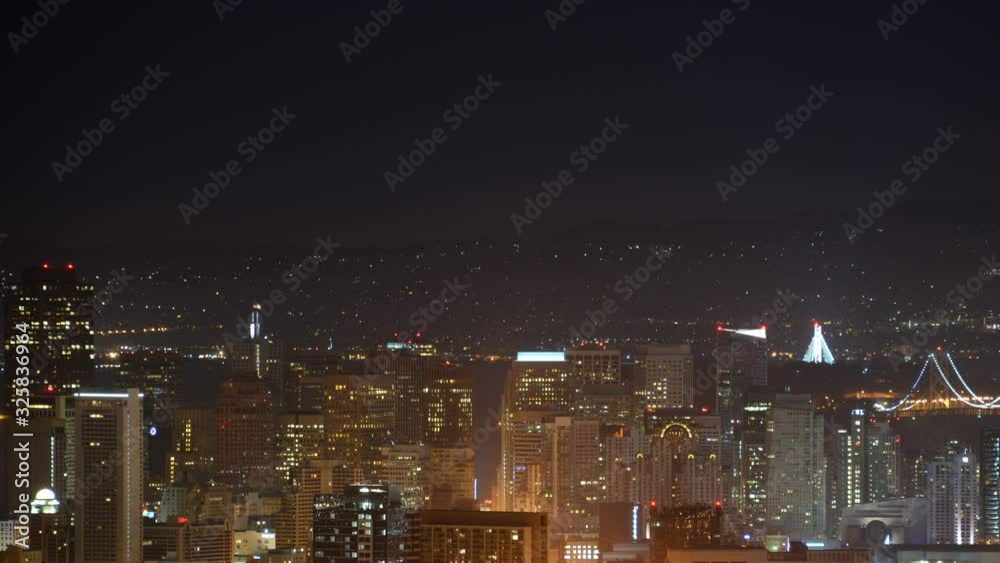 San Francisco Telephoto Cityscape from Twin Peaks Time Lapse of Downtown Tilt Down California USA San Francisco Telephoto Cityscape from Twin Peaks Time Lapse of Downtown Tilt Down California USA