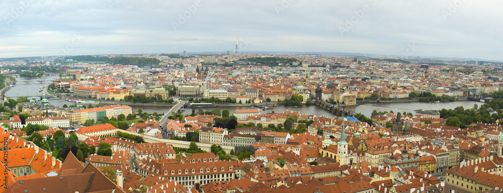 arerial view of the roofs of Prague old town