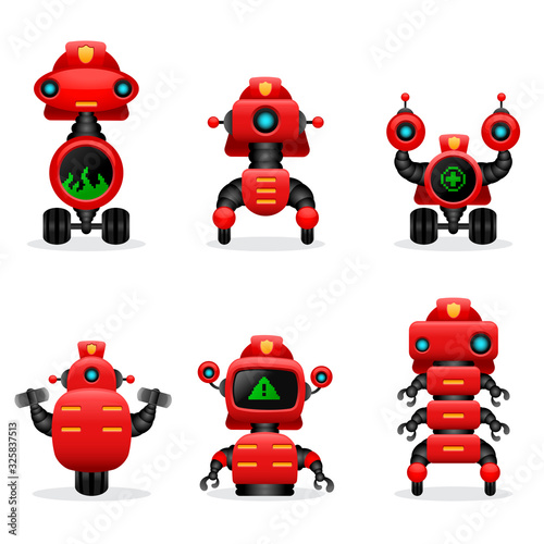 Vector firefighter robot set