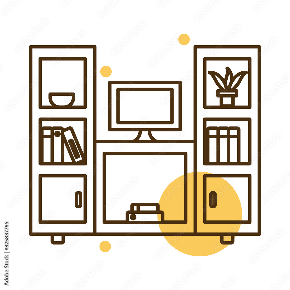 Isolated home tv and books furniture block and line style icon vector design Isolated home tv and books furniture block and line style icon vector design