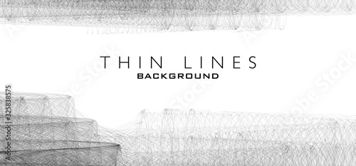 Abstract black and white background with thin wavy lines