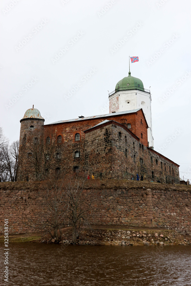 Winter view to medieval Vyborg castle in Russia