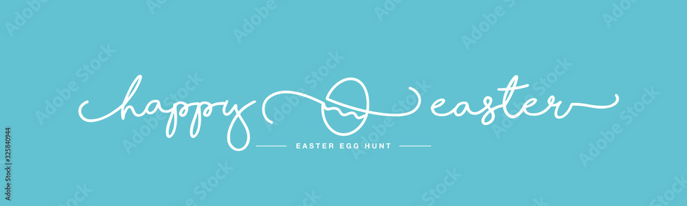 Plakat Happy Easter handwritten typography lettering line design egg hunt white sea green background banner