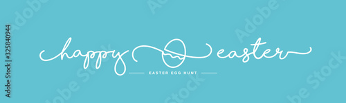 Fototapeta Happy Easter handwritten typography lettering line design egg hunt white sea green background banner