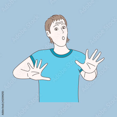 Frightened man vector illustration. Man in panic, emotional troubles. Mental disorder, psychology problem.