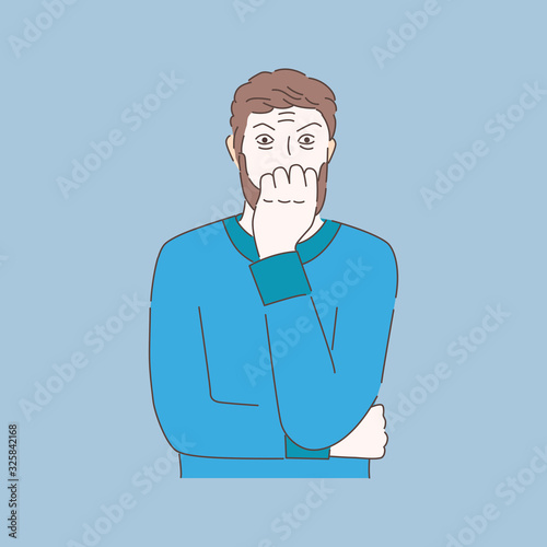 Scared man illustration. Terrified, frightened man. Mental disorder, emotional troubles concept.
