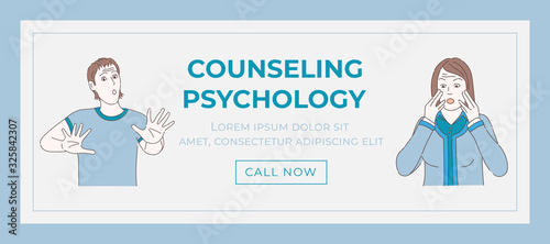 Counseling psychology vector banner template. Mental problems cartoon outline concept.