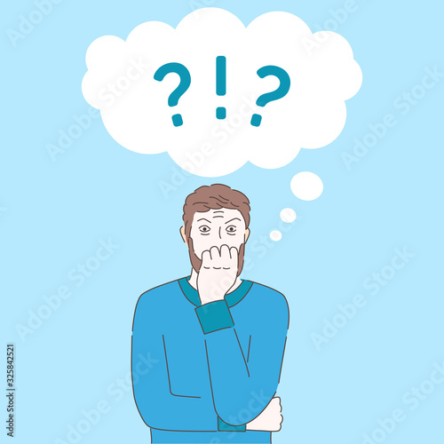 Frightened man in panic cartoon illustration. Mental disorder, psychology counseling vector concept.