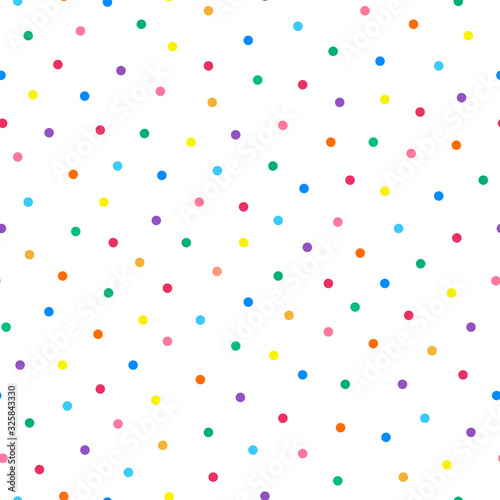 Polka dot simple seamless fesitve pattern. Repeatable white minimalistic background. Funky vibrant print with haotic points