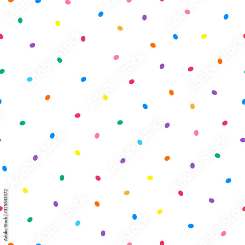 Vector simple seamless pattern with colorful oval shapes. White minimalistic repeatable background. Party vibrant print
