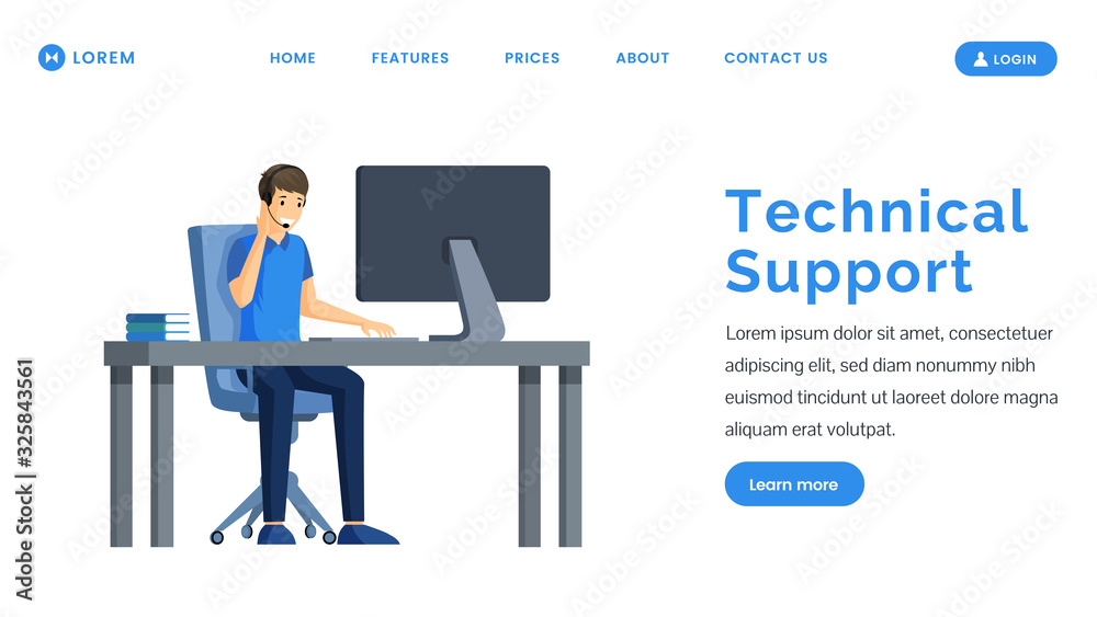 Technical support landing page vector template. Call center and service web banner design. Technical support landing page vector template. Call center and service web banner design.