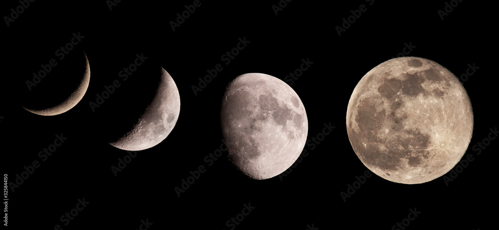 Naklejka premium set of moon with craters at night. photos taken with big tele - zoom lens from Earth