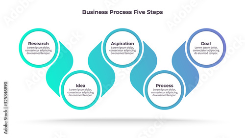 Business infographics. Timeline with 5 steps, options, circles. Vector template.