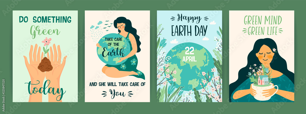 Fototapeta premium Earth Day. Save Nature. Vector templates for card, poster, banner, flyer.