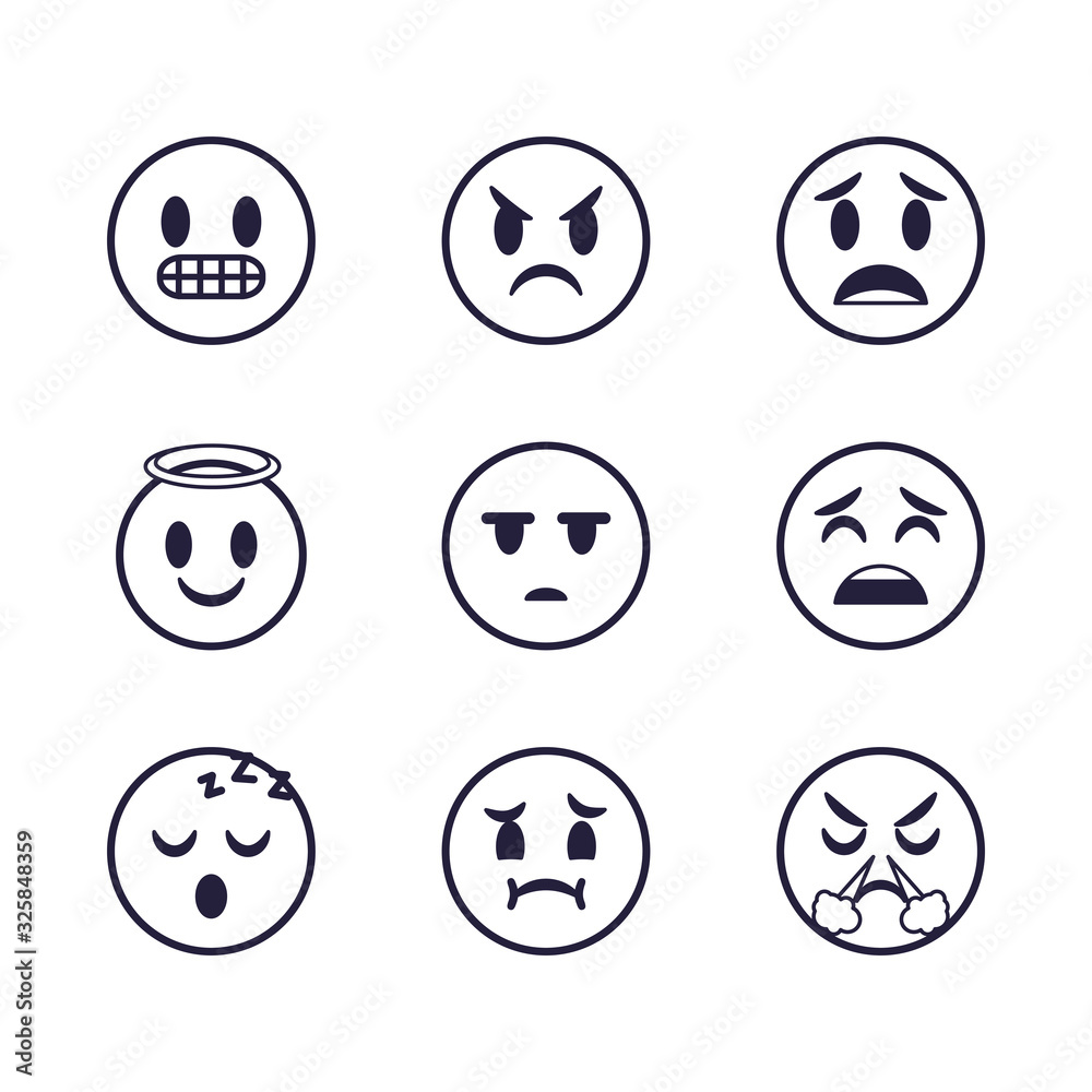 Fototapeta premium Emojis faces flat style icon set vector design