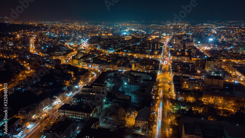 Night city drone long exposure shooting 