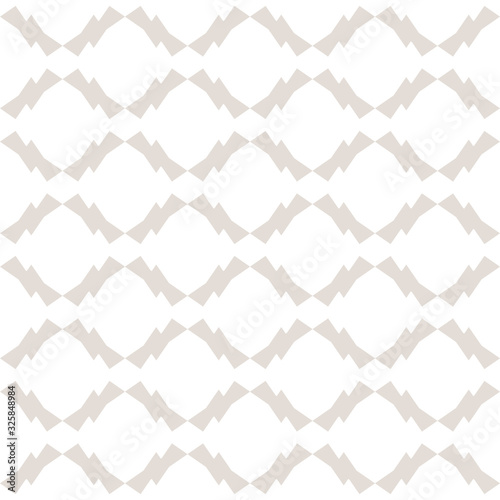 Subtle vector ornamental pattern in Asian style. Abstract geometric seamless texture with mesh, lace, grid, lattice. Delicate white and beige background. Luxury ornament design for decoration, fabric
