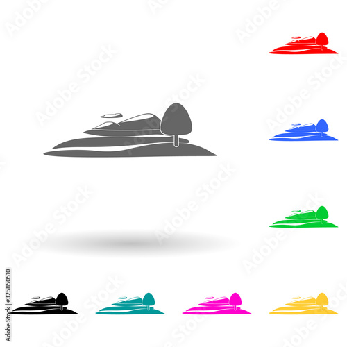 tree at the foot of the mountain multi color style icon. Simple glyph, flat vector of park and landscape icons for ui and ux, website or mobile application