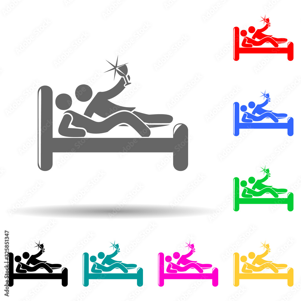to drink in bed multi color style icon. Simple glyph, flat vector of party icons for ui and ux, website or mobile application