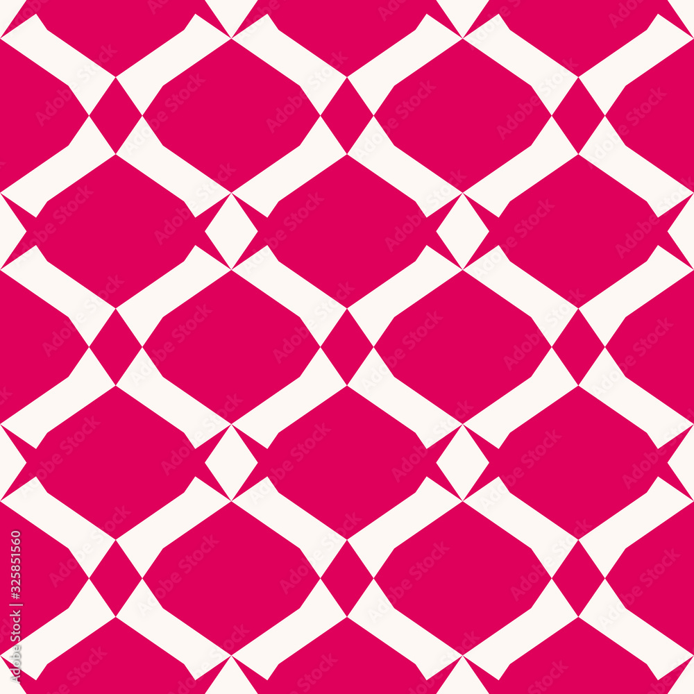 Obraz premium Mesh texture. Vector geometric seamless pattern with grid, lattice, diamonds, rhombuses, net. Red and white minimal background. Stylish abstract ornament. Simple repeat design for decoration, textile