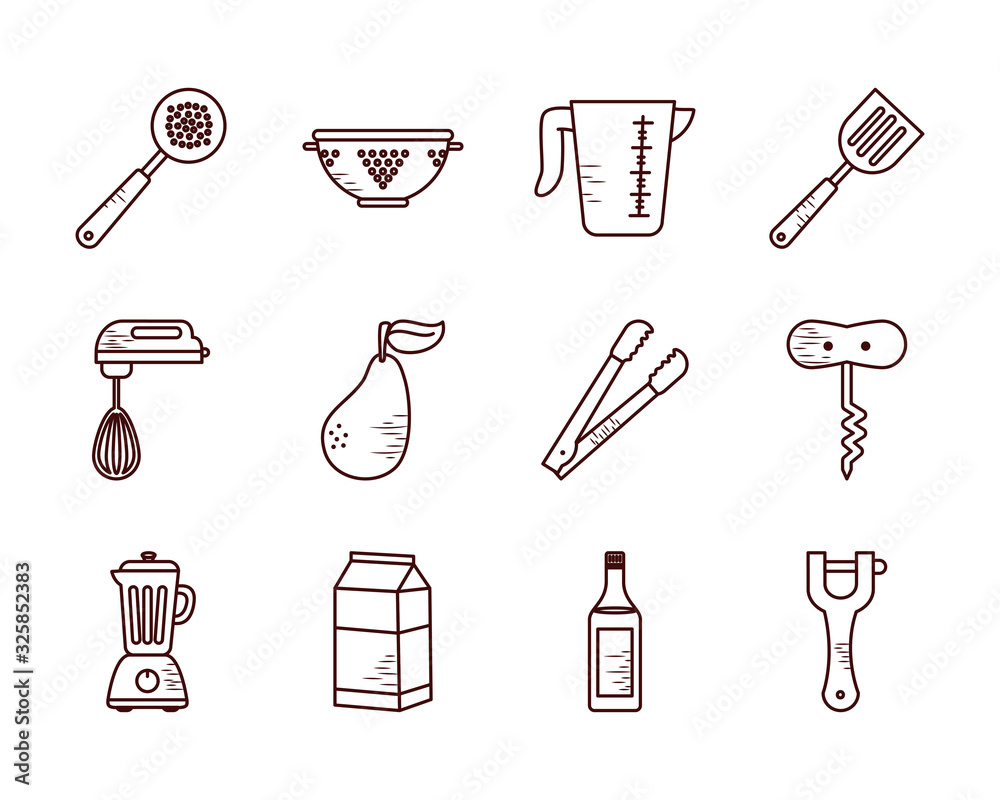 Obraz premium Isolated cook and kitchen line style icon set vector design