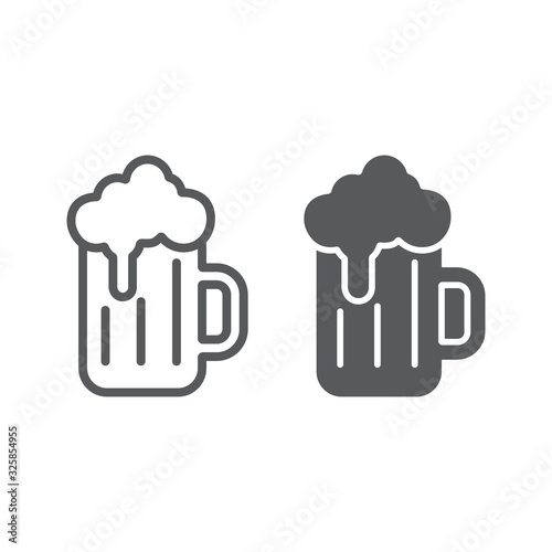 Beer line and glyph icon, st patrick s day and alcohol, glass of beer sign, vector graphics, a linear pattern on a white background, eps 10.