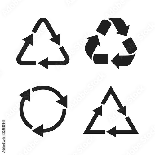 Recycle icon set black on white background