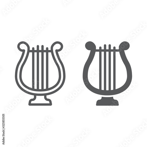 Harp line and glyph icon, st patrick s day and music, lyre sign, vector graphics, a linear pattern on a white background, eps 10.