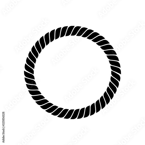 Round marine rope frame for photo or text. Vintage framework isolated on white background. Twisted rope circle border for decoration. Rope Frame simple monochrome icon. Vector illustration. EPS 10.