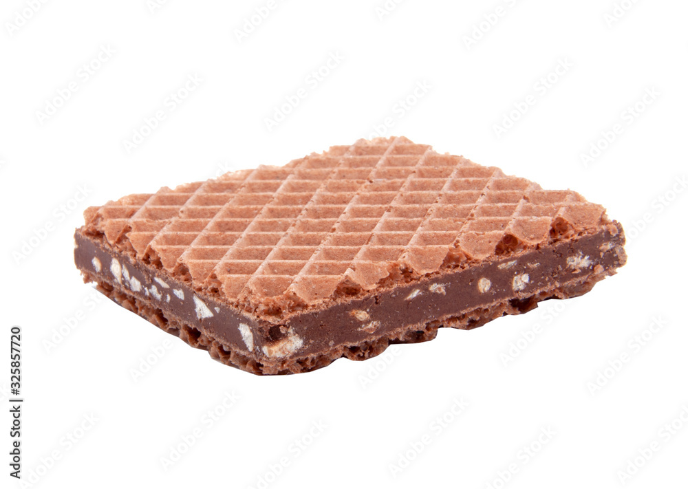 square waffle with chocolate snack isolated on the white square waffle with chocolate snack isolated on the white