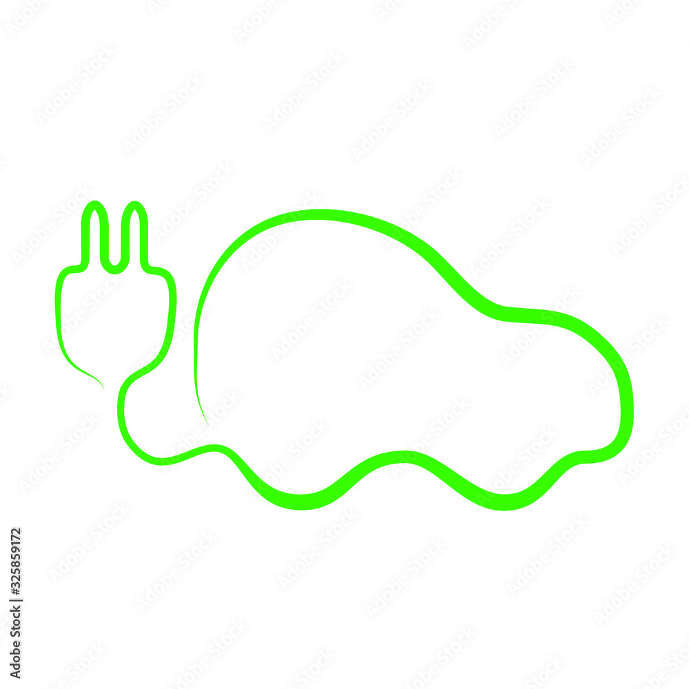 Obraz premium Electric car with plug vector icon. Eco friendly auto or electric vehicle. Green logotype. Vector illustration