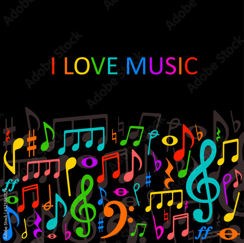 Music colorfull background with notes and g-clef. Vector illustration
