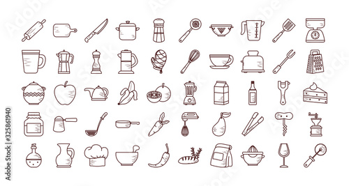 Isolated cook and kitchen line style icon set vector design